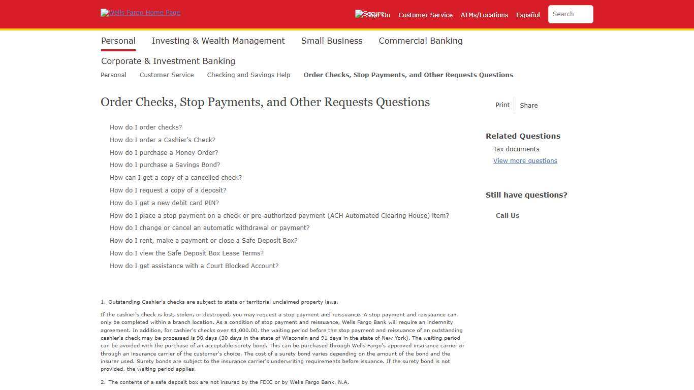 Order Checks, Stop Payment on a Check, and Other Requests Wells Fargo